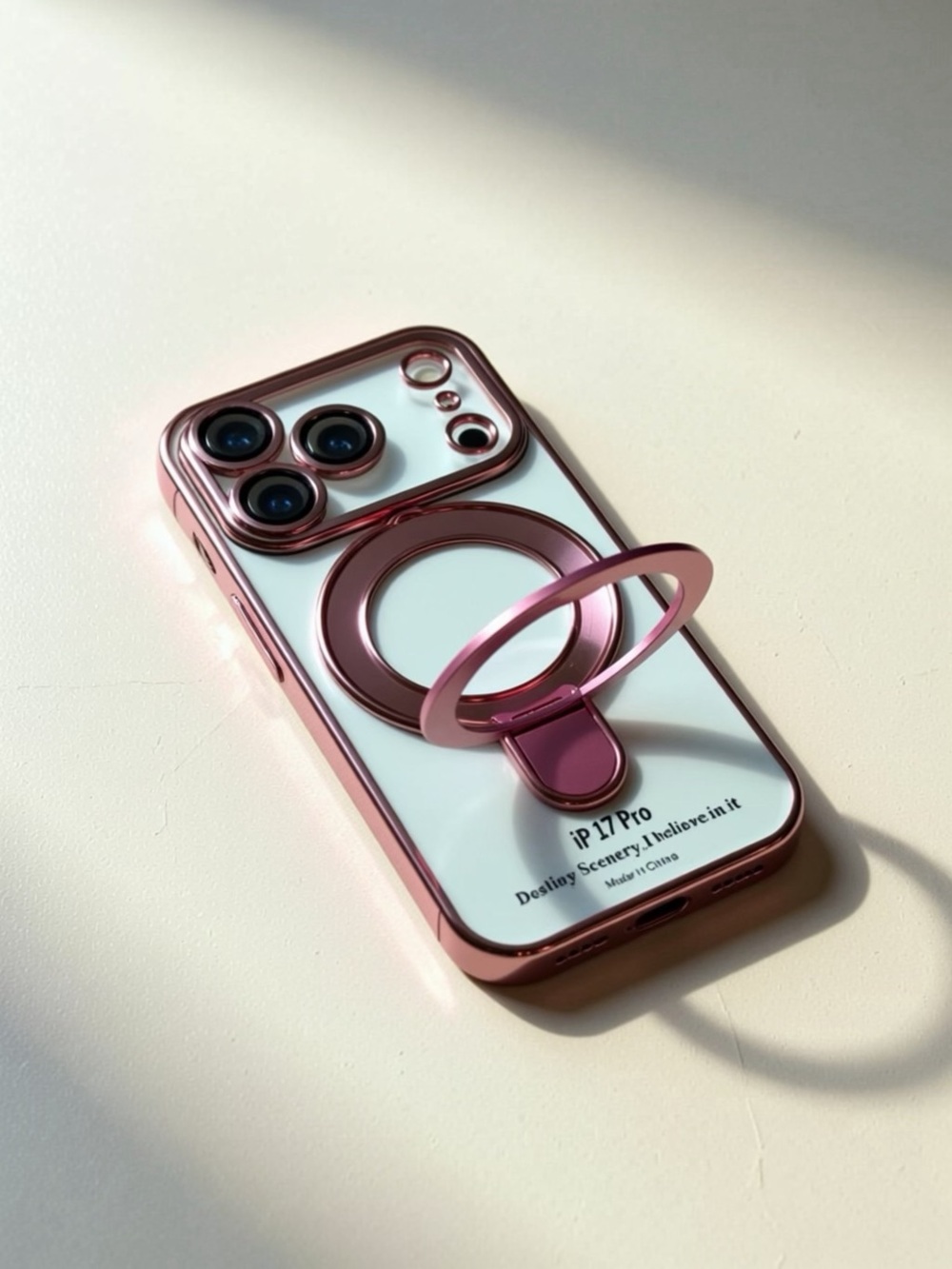iP 17 Pro Pink Protective Phone Case with Ring Stand